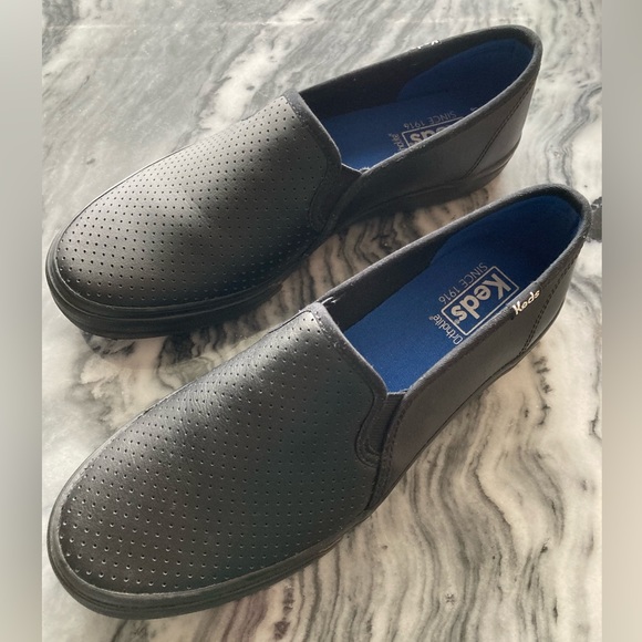 Keds black perforated leather slip-on sneakers, size 8.5 B. Worn twice. - Picture 3 of 6